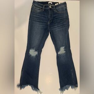 Sneak Peek Dark Blue Distressed Flare Jeans - Split Hem